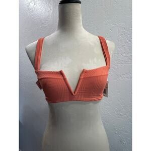L*Space Lee Lee Top Ribbed Bikini Swim Top Coral Orange Small NWT $99